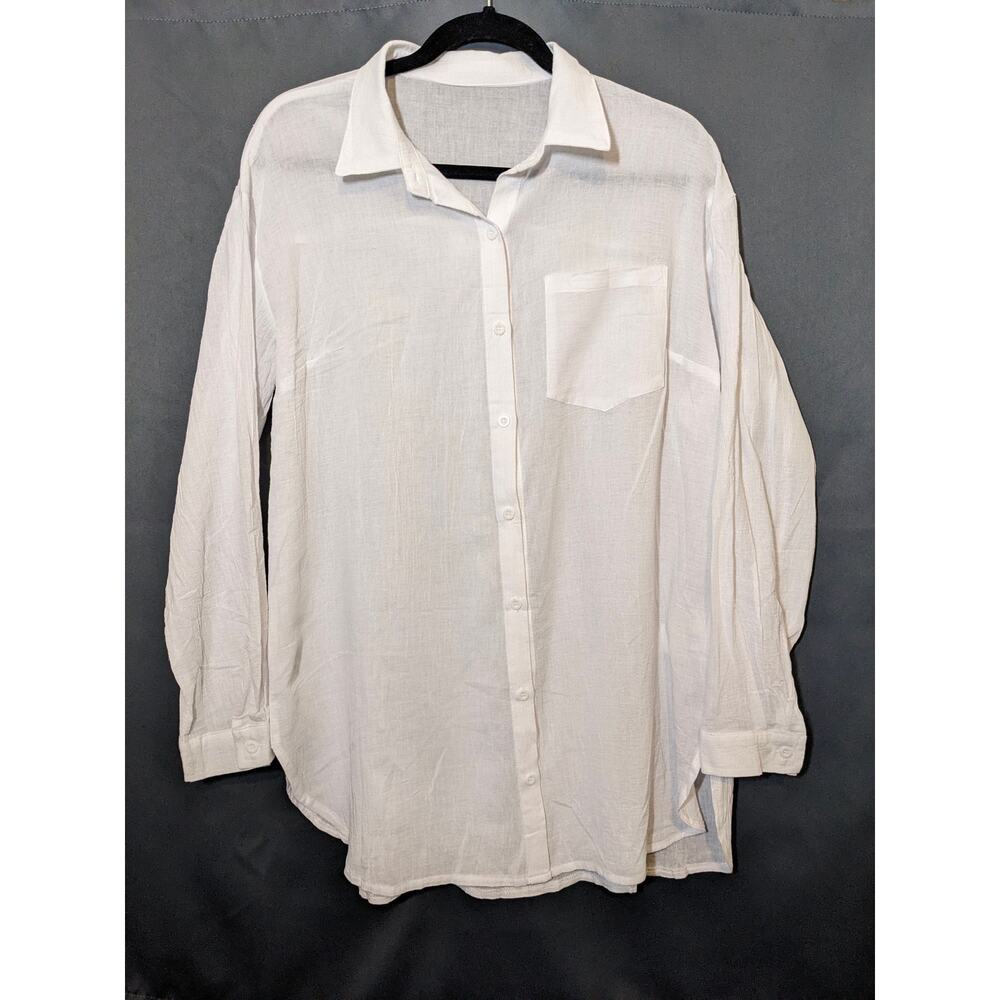 Unbranded - M - Biz. Casual - White Sheer - Lightweight Button Down, Sheer